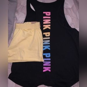 VS Pink SET Black Gradient Rainbow Tank & Matching Yellow Tulip 3” Shorts